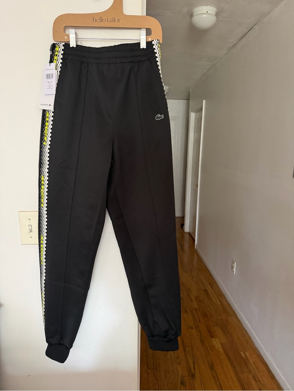Lacoste Black Joggers with Neon Check Side Stripe